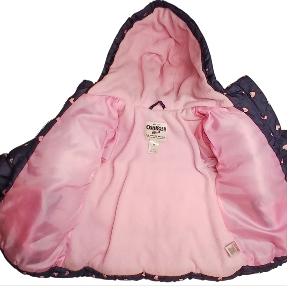 OshKosh B’gosh Heart Print Winter Puffer Jacket 3T - Picture 3 of 9